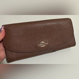 Coach Luxury Cross Grain Leather Slim Envelope Wallet – Dark Brown